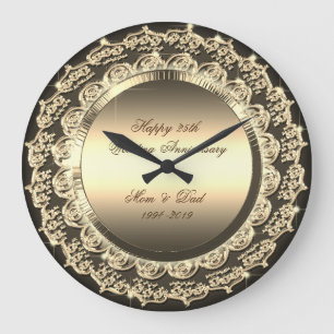 Gold   Floral 25th Wedding Anniversary Large Clock