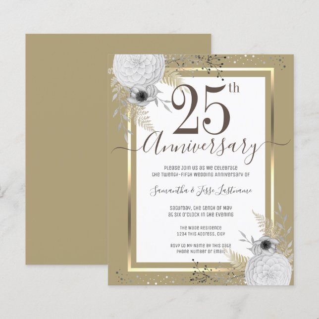Gold Floral 25th Wedding Anniversary Paper Sheet (Front/Back)
