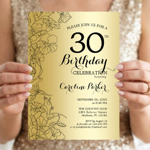 Gold Floral 30th Birthday Party Invitation