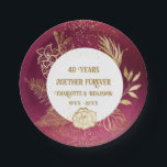 Gold Floral 40 years Anniversary Ruby Wedding Paper Plate<br><div class="desc">Gold Floral 40 years Anniversary Ruby Wedding Paper Plates features watercolor painted ruby colour , golden floral , leaves arrangement, gold glitters & quote template. A unique design to impress your guest & celebrate 40 years of anniversary.Please click on the personalise button to customise it with your text & name.Kindly...</div>
