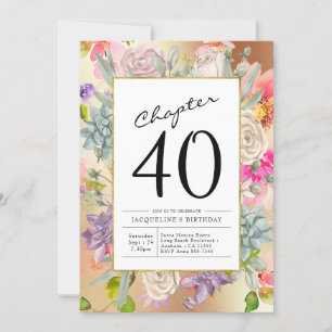 Gold Floral 40th Birthday Invitation
