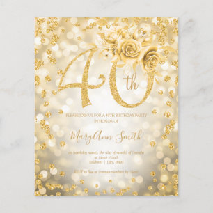 Gold Floral 40th Birthday Lights Invitation Flyer