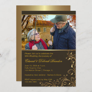 Gold Floral 50th Wedding Anniversary Invitation