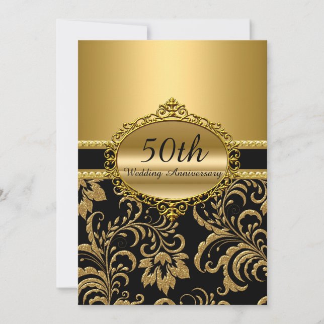 Gold Floral 50th Wedding Anniversary Invite (Front)