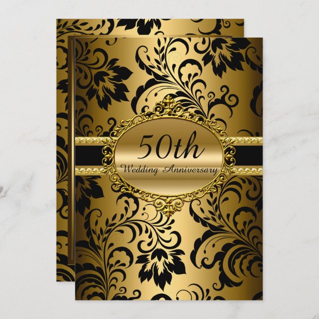 Gold Floral 50th Wedding Anniversary Invite (Front/Back)