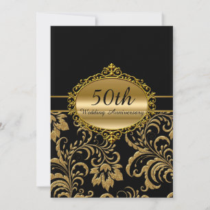 Gold Floral 50th Wedding Anniversary Invite