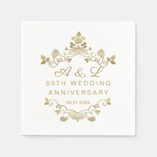 Gold Floral 50th Wedding Anniversary Napkin
