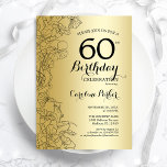 Gold Floral 60th Birthday Party Invitation<br><div class="desc">Gold Floral 60th Birthday Party Invitation. Minimalist modern design featuring botanical outline drawings accents and typography script font. Simple trendy invite card perfect for a stylish female bday celebration. Can be customized to any age. Printed Zazzle invitations or instant download digital printable template.</div>