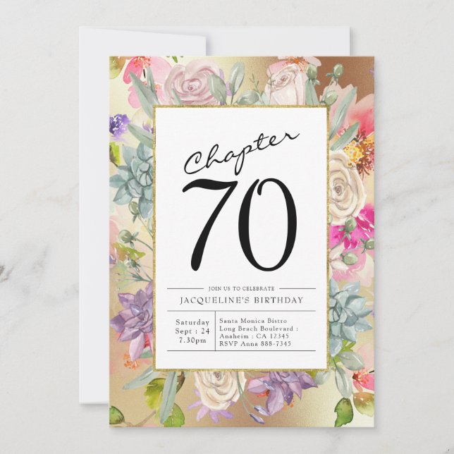 Gold Floral 70th Birthday Invitation (Front)