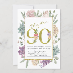Gold Floral 90th Birthday Invitation