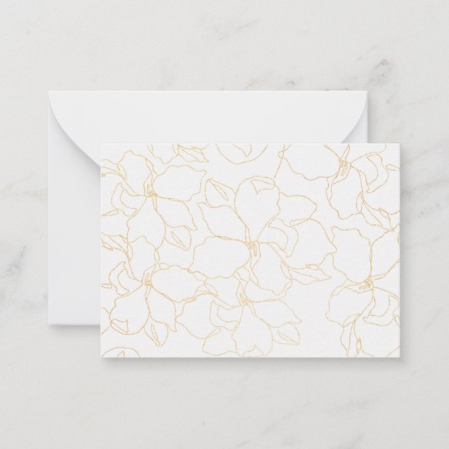 gold floral abstract line graphic on white card (Front)