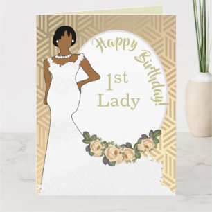 Gold Floral African American Birthday 1st Lady Card