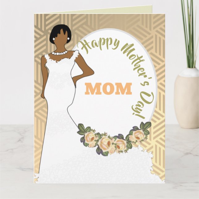 Gold Floral African American Mother's Day Card (Front)