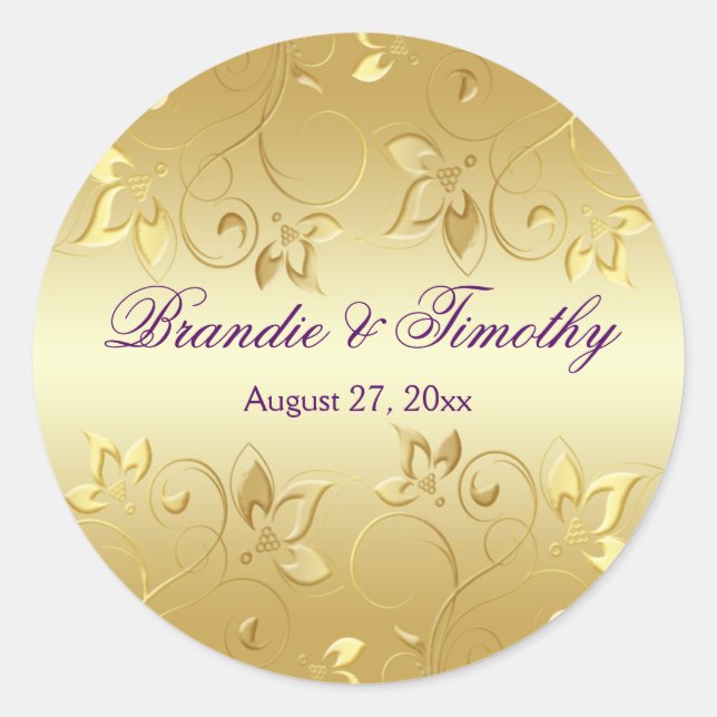 Gold Floral and Purple 1.5" Round Sticker (Front)