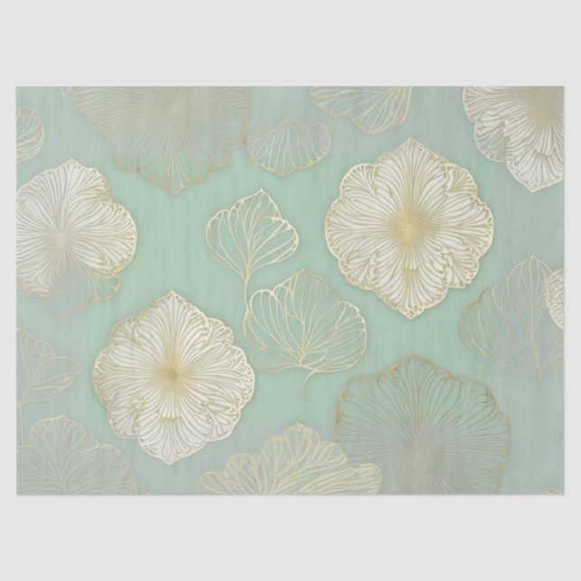 Gold Floral and Seafoam Green Decoupage Tissue Paper (Front)