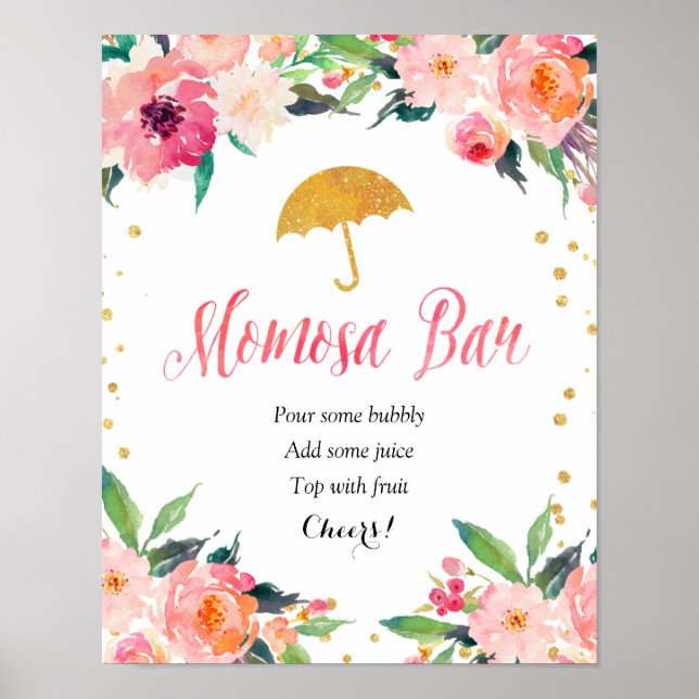 Gold Floral April Shower Momosa Bar Poster (Front)