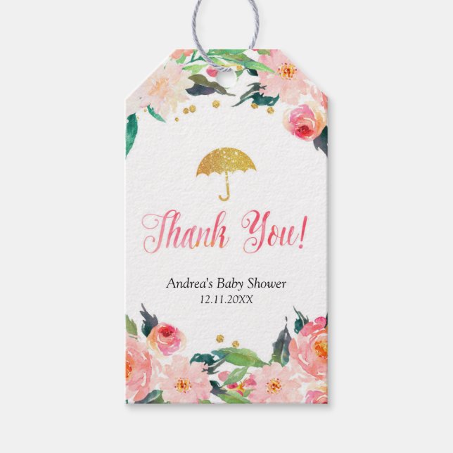 Gold Floral April Shower Thank You Tag (Front)