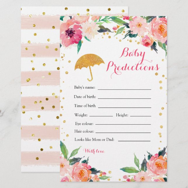 Gold Floral April Showers Baby Predictions Games (Front/Back)