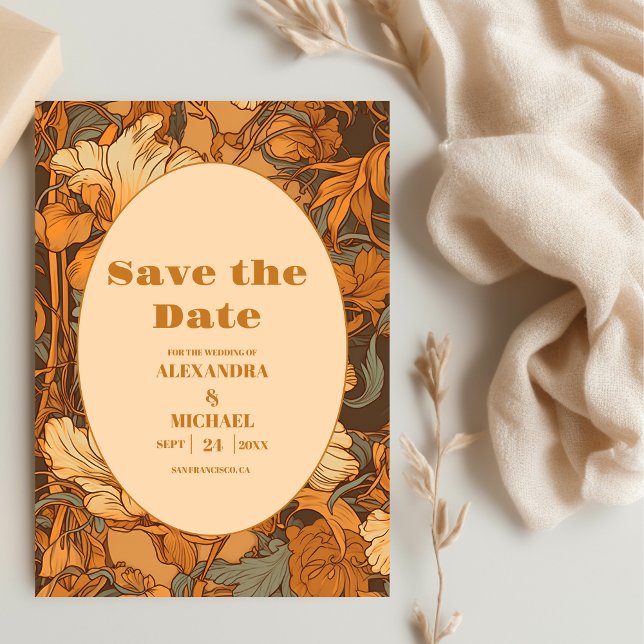 Gold Floral Art Nouveau Wedding Save The Date (Creator Uploaded)