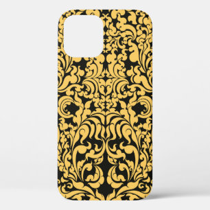 Gold floral art pattern on a black, Thai art vinta iPhone 12 Case