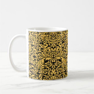 Gold floral art pattern on a black, Thai art vinta Coffee Mug