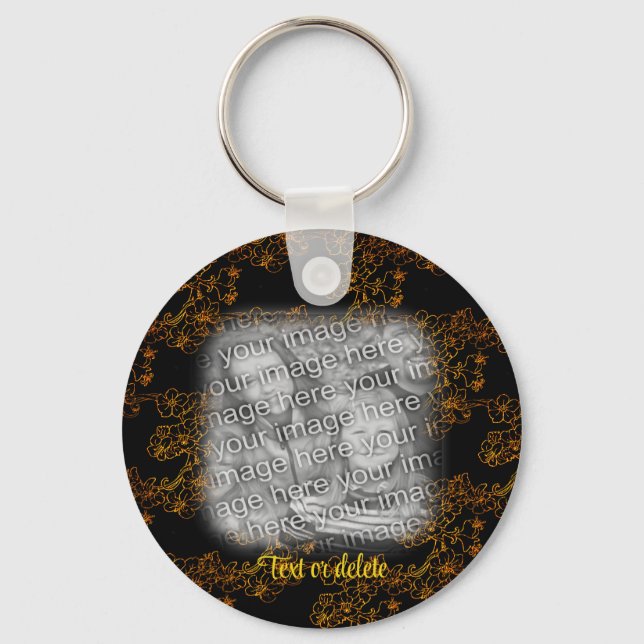 Gold Floral Art Photo Frame Personalised Key Ring (Back)