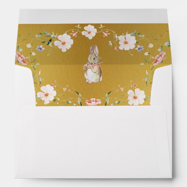 Gold Floral Baby Bunny Baby Shower Envelope (Back (Bottom))