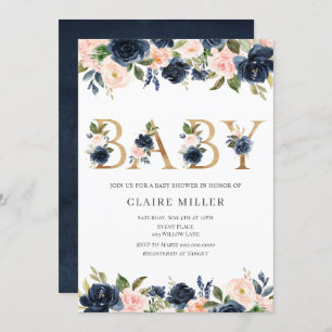 Gold Floral BABY shower invitation