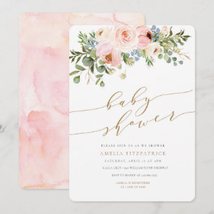 Gold Floral Baby Shower Invitation Girl