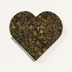 Gold Floral Baroque Pattern on Black Notebook