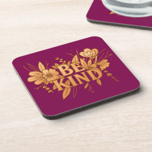 Gold Floral “Be Kind” Coaster Set – 6 Hard Plastic