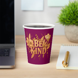 Gold Floral “Be Kind” Paper Cup – 8oz Custom Party