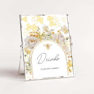 Gold floral bee Drinks help yourself Poster
