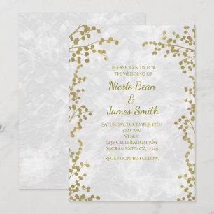 Gold Floral Berries Elegant Wedding Invitations