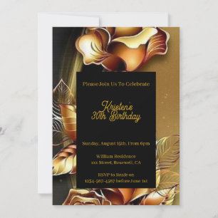 Gold Floral Birthday Invitation