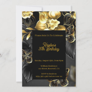 Gold Floral Birthday Invitation