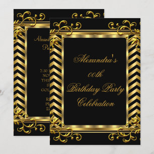 Gold Floral Black Chevron Elegant Birthday Party Invitation