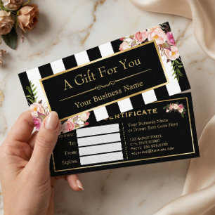 Gold Floral Black White Stripes Gift Certificate
