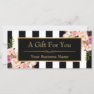 Gold Floral Black White Stripes Gift Certificate