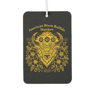 Gold Floral Bold Bison Art With Detail Car Air Freshener
