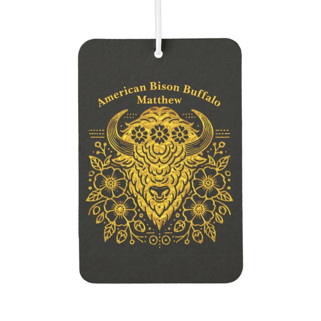 Gold Floral Bold Bison Art With Detail Car Air Freshener (Front)
