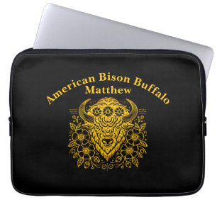 Gold Floral Bold Bison Art With Detail Laptop Sleeve