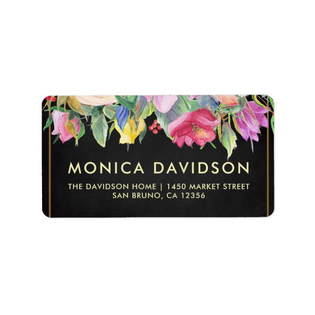 Gold Floral Border & Chalkboard | Bridal Shower Label (Front)