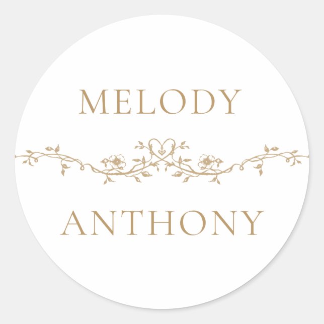 Gold Floral Border Elegant Wedding Classic Round Sticker (Front)
