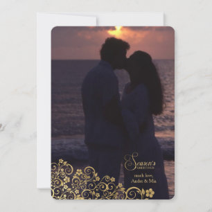 Gold Floral Border Holiday Photo Card