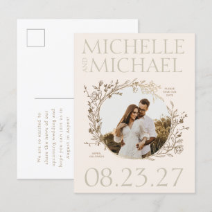 Gold Floral Border Photo Save The Date Postcard