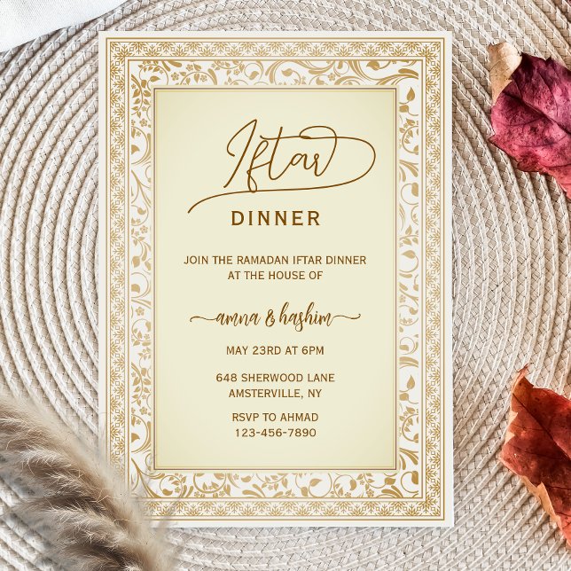 Gold Floral Border ramadan iftar invitations (Creator Uploaded)