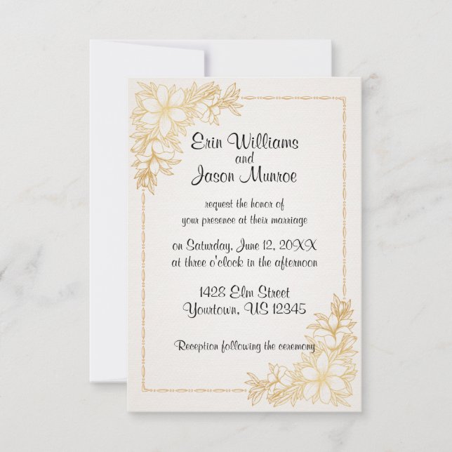Gold Floral Border Wedding Invitation (Front)