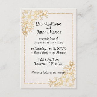 Gold Floral Border Wedding Invitation