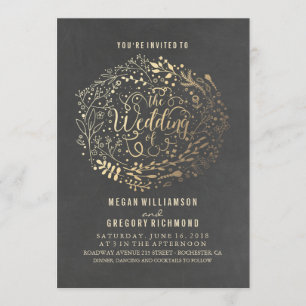 Gold Floral Bouquet Elegant Vintage Wedding Invitation